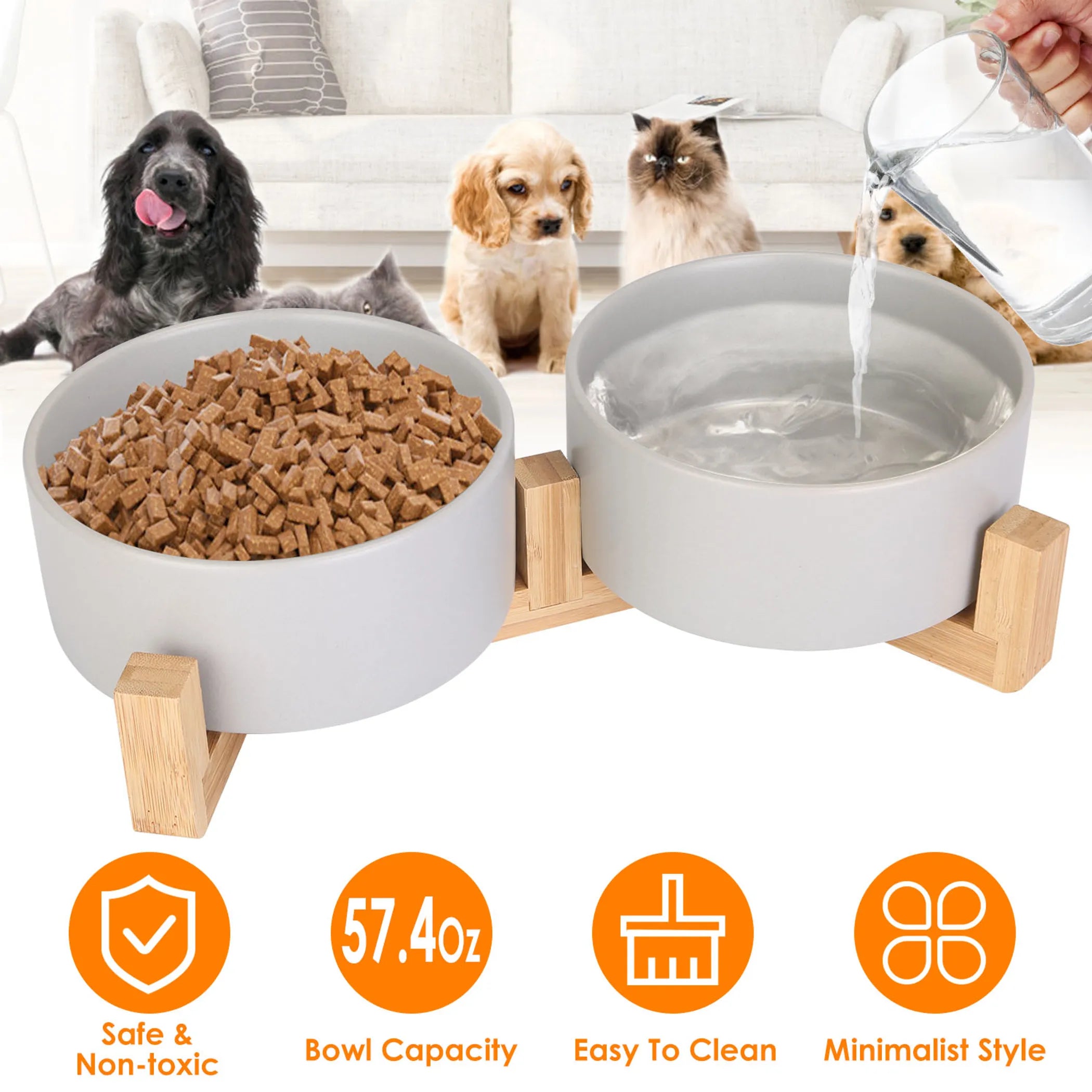Double 28.7Oz Ceramic Pet Bowls Dog Cat Bowls