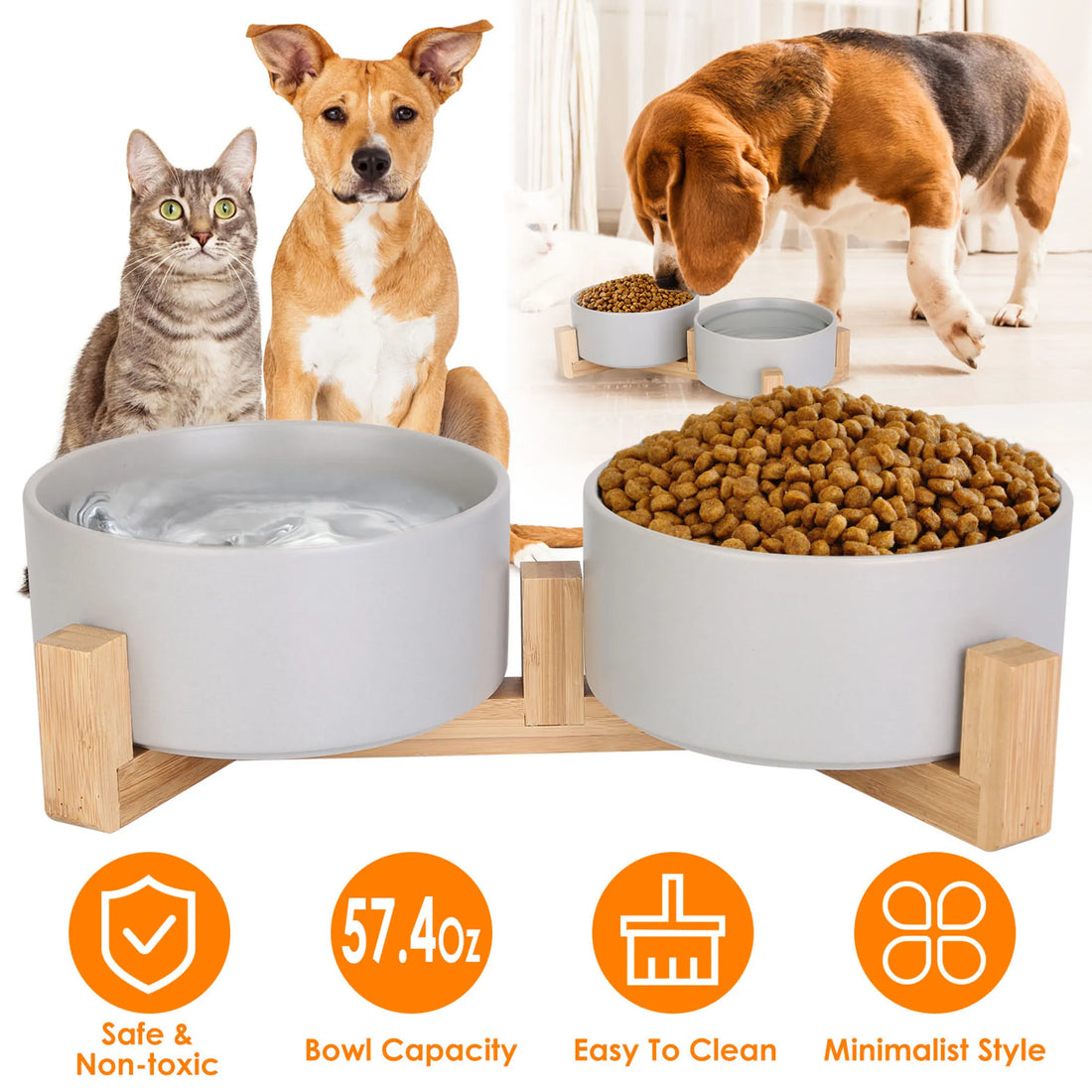 Double 28.7Oz Ceramic Pet Bowls Dog Cat Bowls