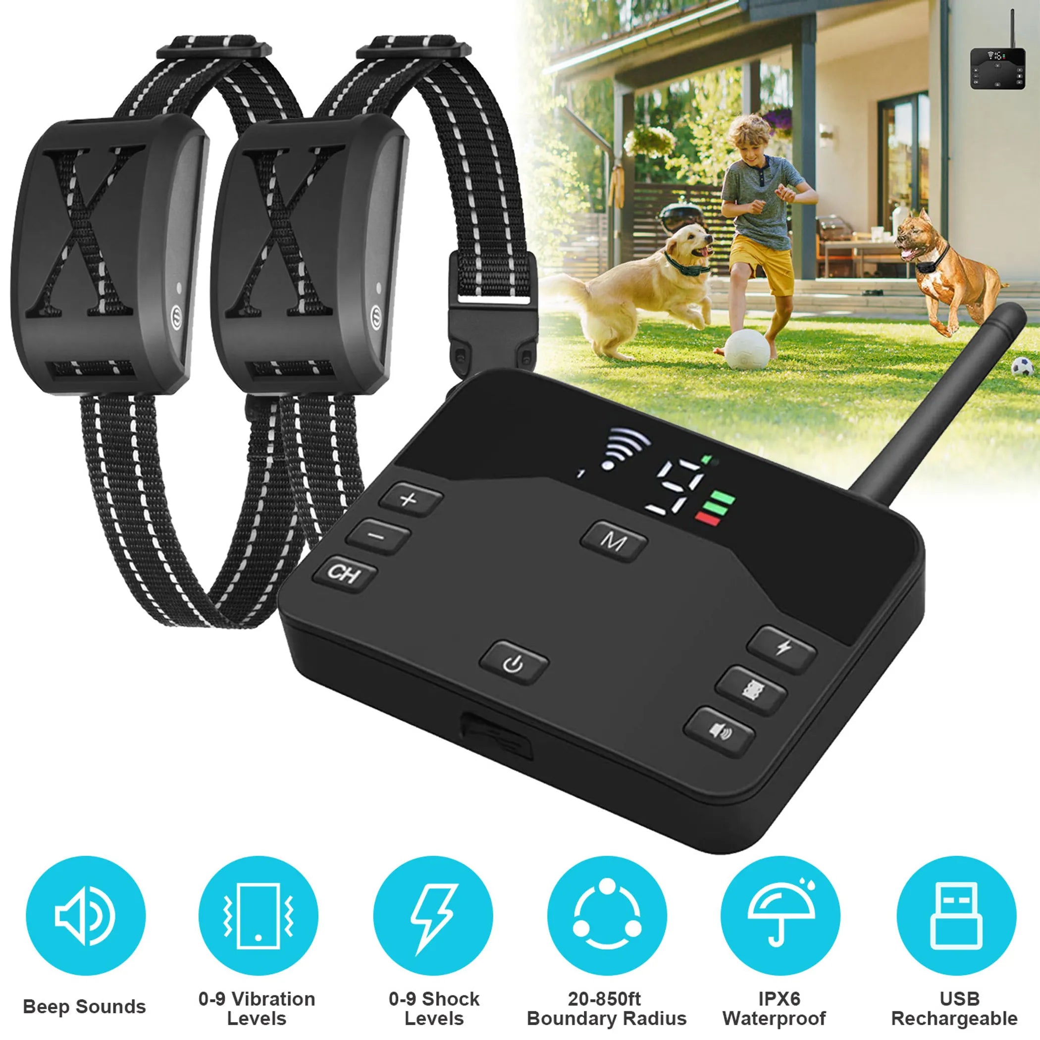2 In 1 Wireless Electric Dog Fence Waterproof Pet Shock